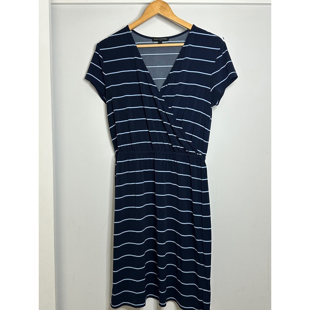 Banana Republic Striped Navy‎ Blue White Short Sleeve Dress - Women's Medium
